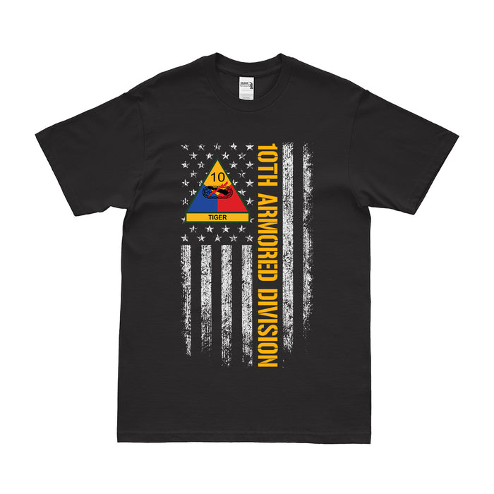 10th Armored Division "Tiger" American Flag Logo T-Shirt Tactically Acquired Small Black 