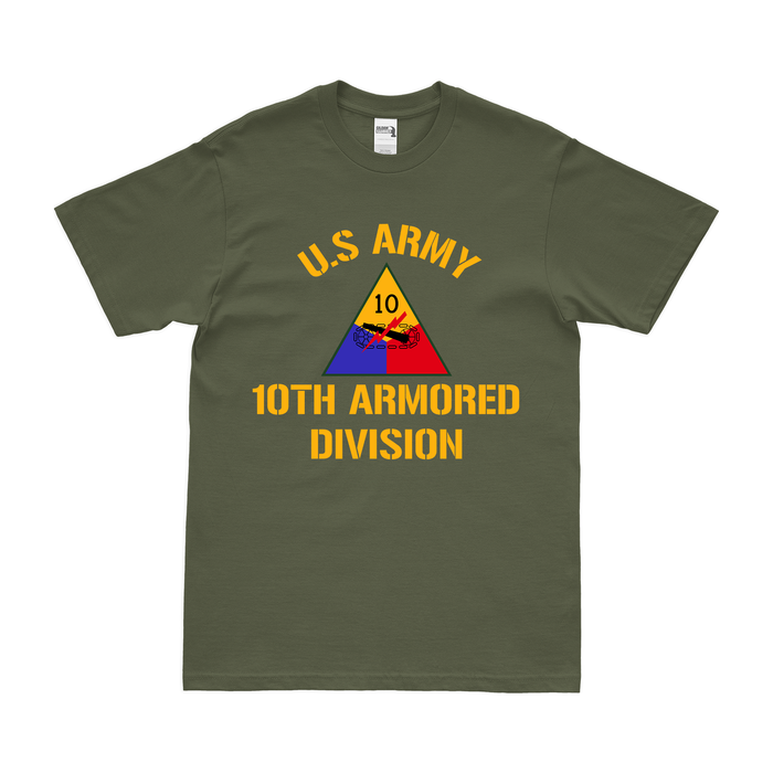 U.S. Army 10th Armored Division Text T-Shirt Tactically Acquired Military Green Small 