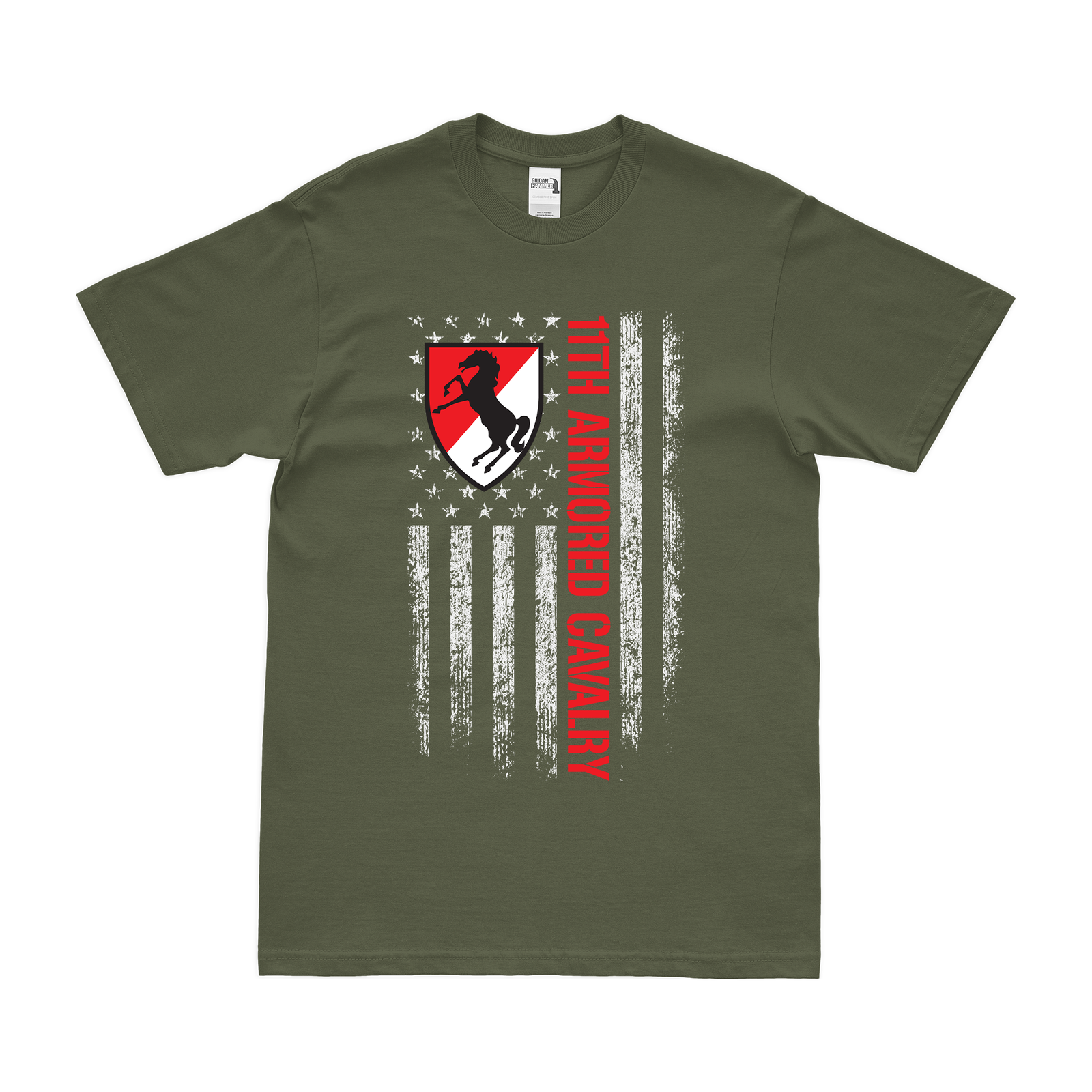 11th ACR American Flag T-Shirt Tactically Acquired Military Green Small 