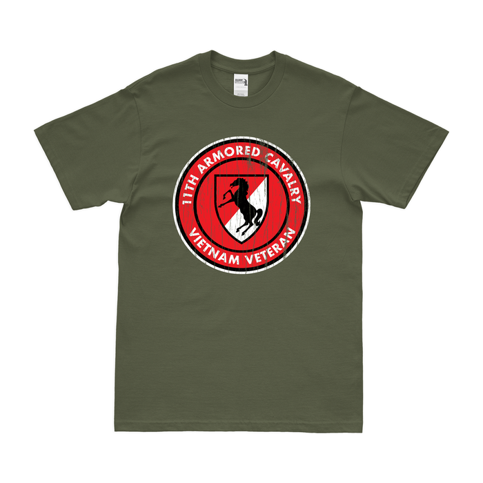 11th Armored Cavalry (11th ACR) Vietnam Veteran T-Shirt Tactically Acquired Military Green Distressed Small