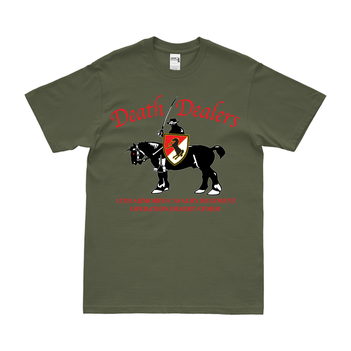 11th ACR 'Death Dealers' Desert Storm T-Shirt Tactically Acquired Military Green Clean Small