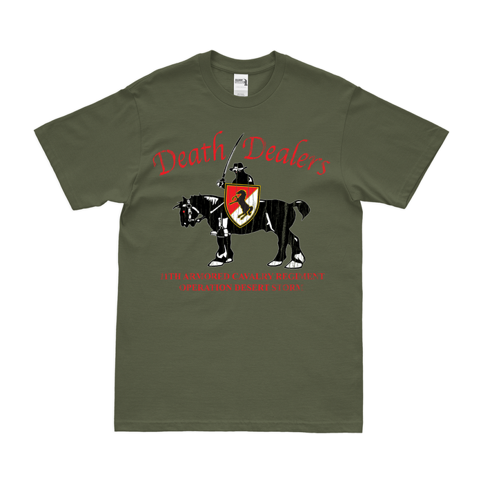 11th ACR 'Death Dealers' Desert Storm T-Shirt Tactically Acquired Military Green Distressed Small