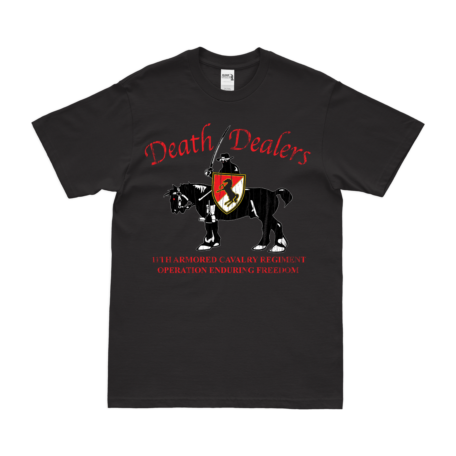 11th ACR 'Death Dealers' Operation Enduring Freedom T-Shirt Tactically Acquired Black Distressed Small