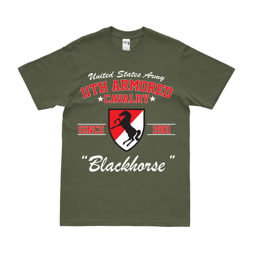 11th ACR Since 1901 'Blackhorse' Legacy Tribute T-Shirt Tactically Acquired Military Green Clean Small