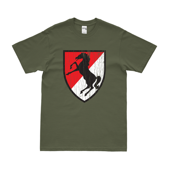 11th Armored Cavalry Regiment (11th ACR) SSI T-Shirt Tactically Acquired Military Green Distressed Small