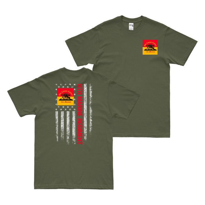 Double-Sided 11th Marine Regiment American Flag T-Shirt Tactically Acquired Military Green Small 