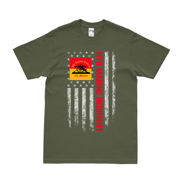 11th Marine Regiment American Flag T-Shirt Tactically Acquired Military Green Small 