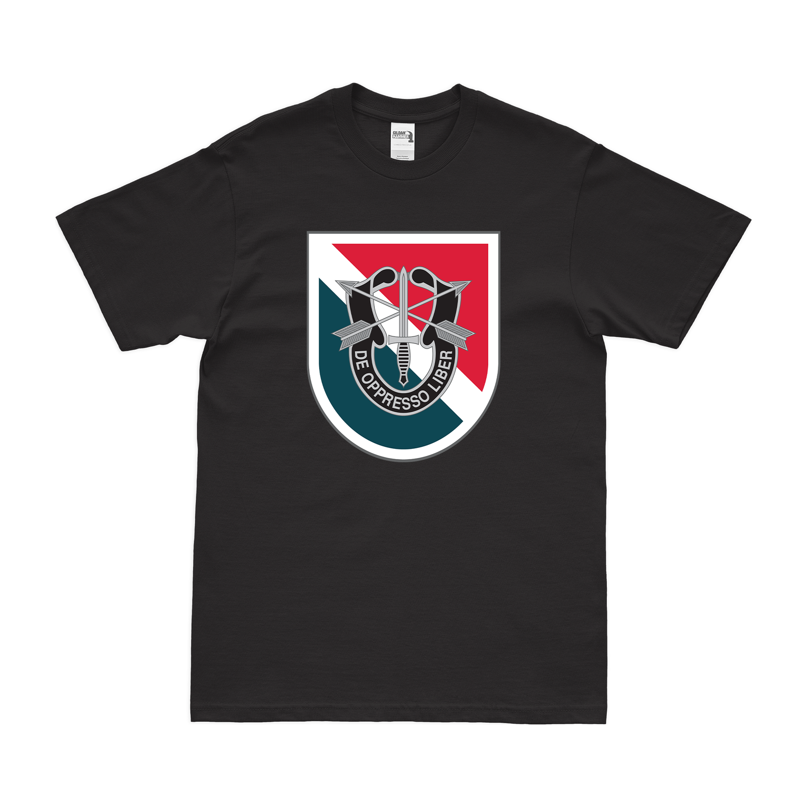 11th Special Forces Group (11th SFG) Beret Flash T-Shirt Tactically Acquired Black Clean Small