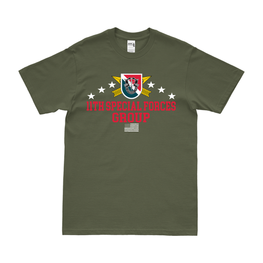 Patriotic 11th Special Forces Group (11th SFG) T-Shirt Tactically Acquired Military Green Clean Small