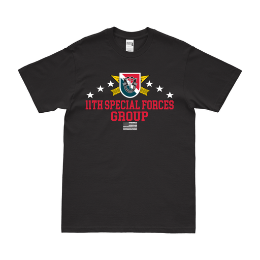 Patriotic 11th Special Forces Group (11th SFG) T-Shirt Tactically Acquired Black Clean Small