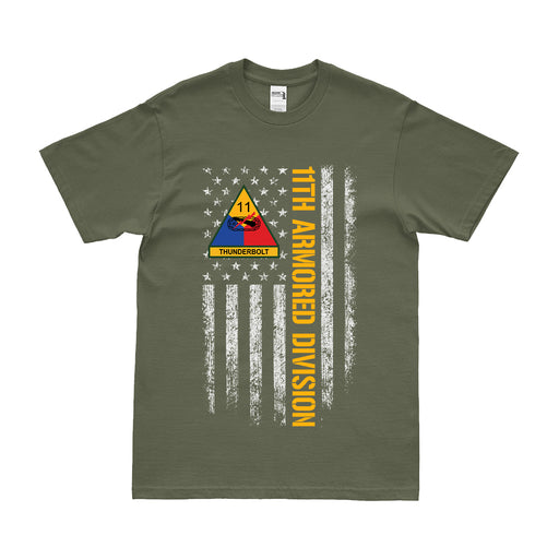 11th Armored Division "Thunderbolt" American Flag T-Shirt Tactically Acquired Small Military Green 