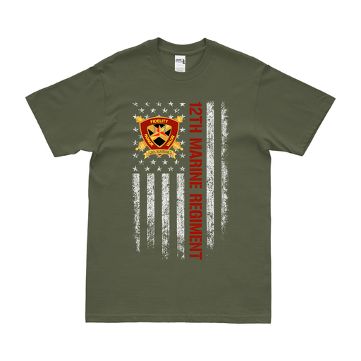 12th Marine Regiment American Flag T-Shirt Tactically Acquired Military Green Small 