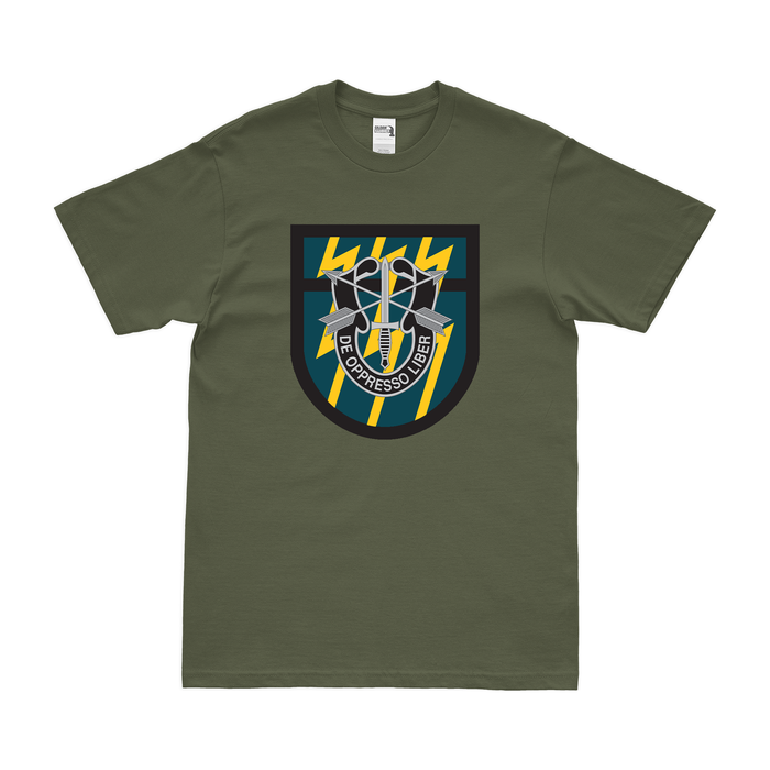 12th Special Forces Group (12th SFG) Beret Flash T-Shirt Tactically Acquired Military Green Clean Small