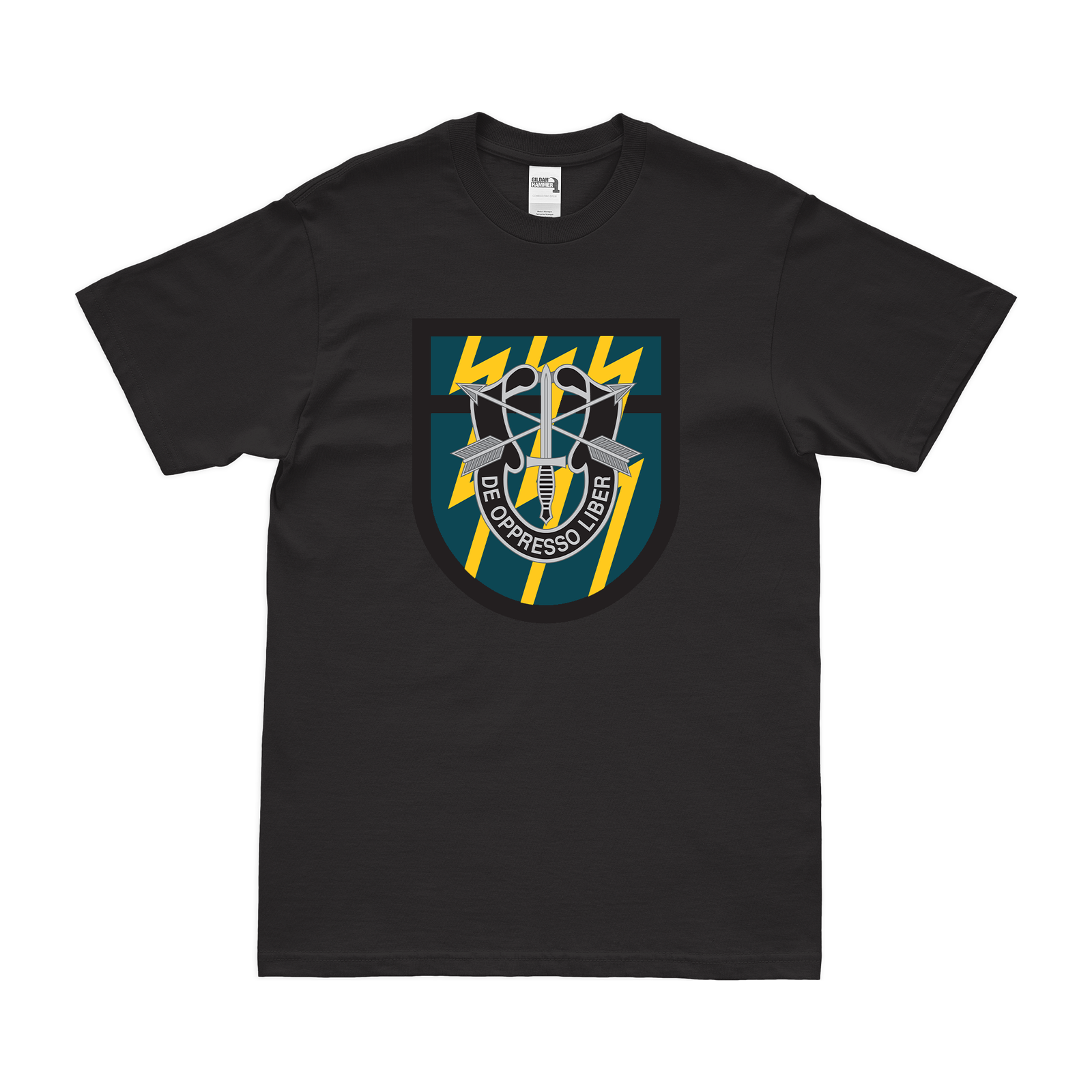 12th Special Forces Group (12th SFG) Beret Flash T-Shirt Tactically Acquired Black Clean Small