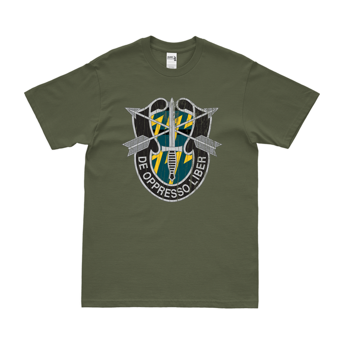 12th SFG (A) De Oppresso Liber Emblem T-Shirt Tactically Acquired Military Green Distressed Small