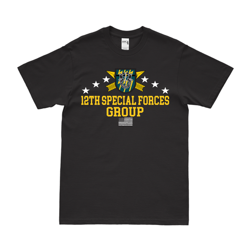 Patriotic 12th Special Forces Group (12th SFG) T-Shirt Tactically Acquired Black Clean Small