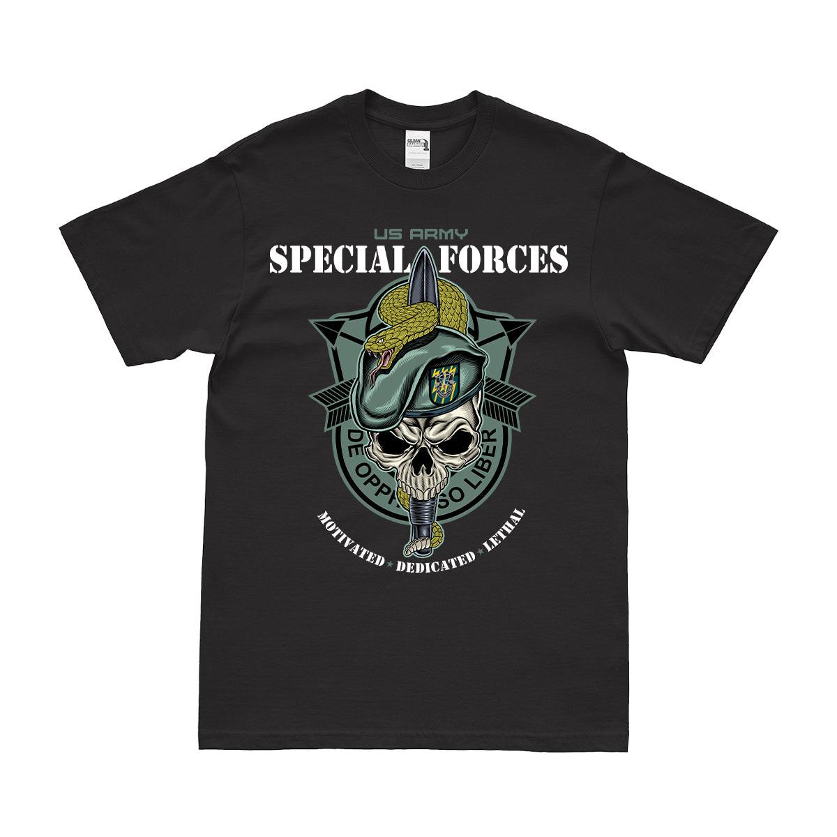 12th Special Forces Group (12th SFG) 'Snake Eaters' Skull T-Shirt Tactically Acquired Small Black 