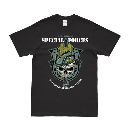 12th Special Forces Group (12th SFG) 'Snake Eaters' Skull T-Shirt Tactically Acquired Small Black 