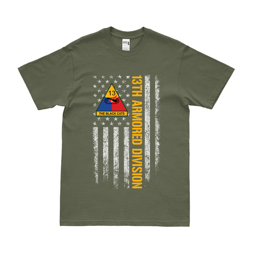 13th Armored Division "The Black Cats" American Flag T-Shirt Tactically Acquired Small Military Green 