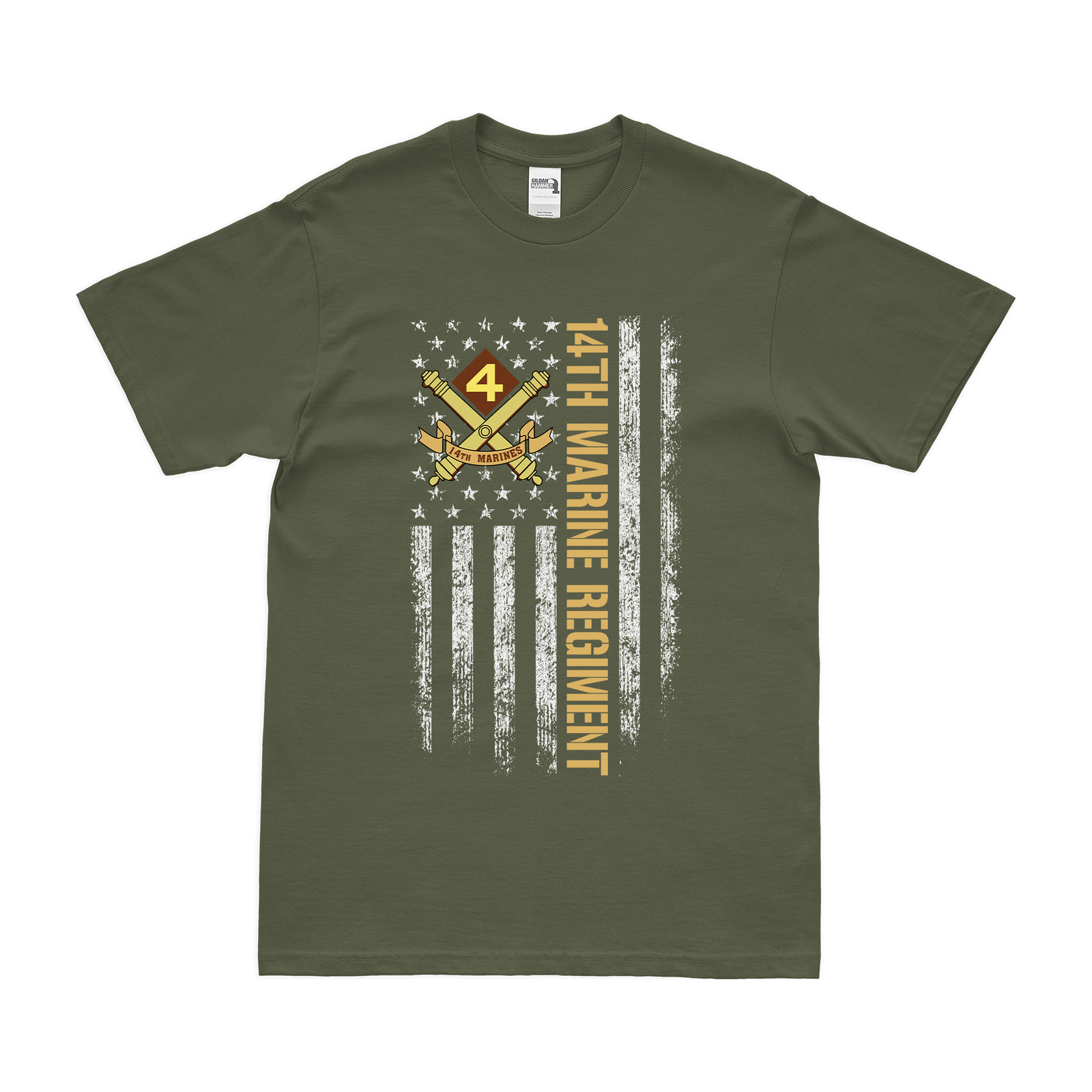 14th Marine Regiment American Flag T-Shirt Tactically Acquired Military Green Small 