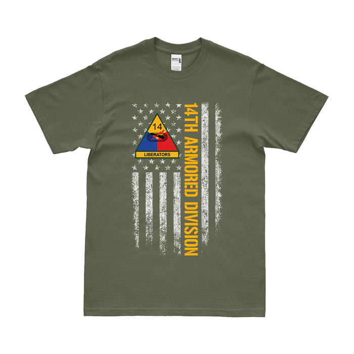 14th Armored Division "Liberators" American Flag T-Shirt Tactically Acquired Small Military Green 