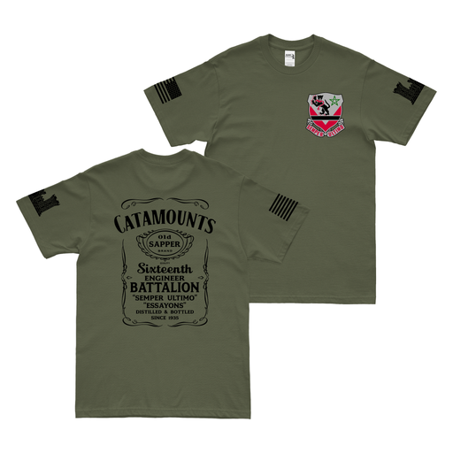 Double-Sided 16th Engineer Battalion Whiskey Label T-Shirt Tactically Acquired Military Green Small 