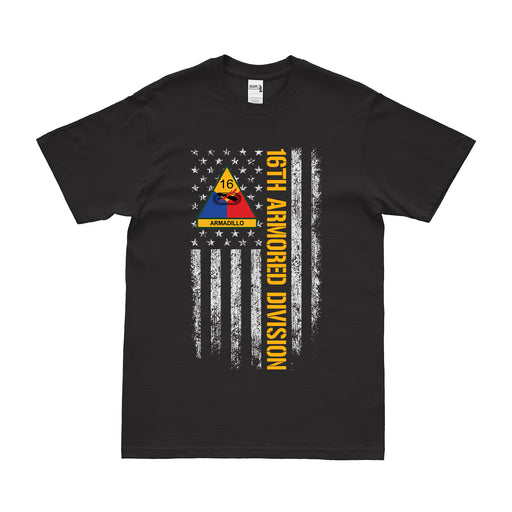 16th Armored Division (16th AD) American Flag T-Shirt Tactically Acquired Small Black 
