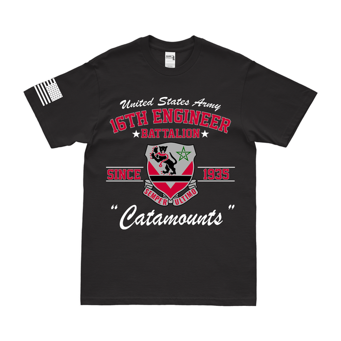 16th Engineer Battalion "Catamounts" Since 1935 Legacy T-Shirt Tactically Acquired Black Clean Small