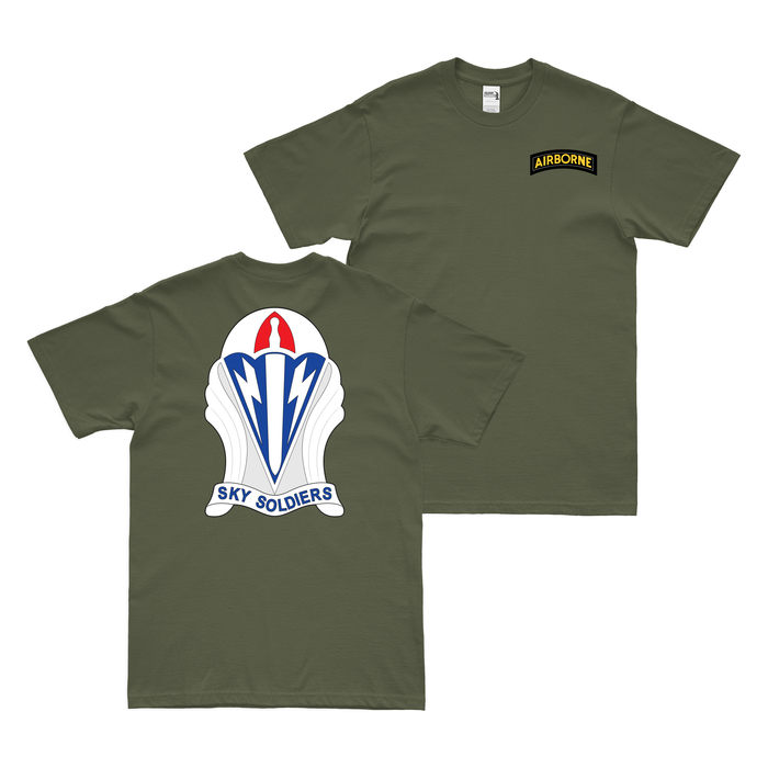 Double-Sided 173rd Airborne Brigade 'Sky Soldiers' T-Shirt Tactically Acquired Military Green Small 
