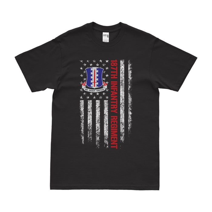 187th Infantry Regiment 'Rakkasans' American Flag T-Shirt Tactically Acquired Black Small 