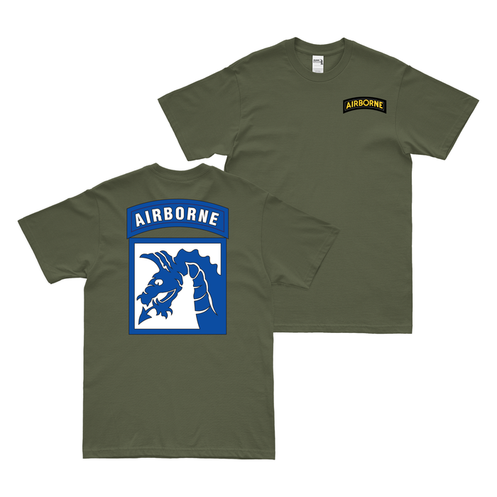 Double-Sided 18th Airborne Corps T-Shirt Tactically Acquired Military Green Small 