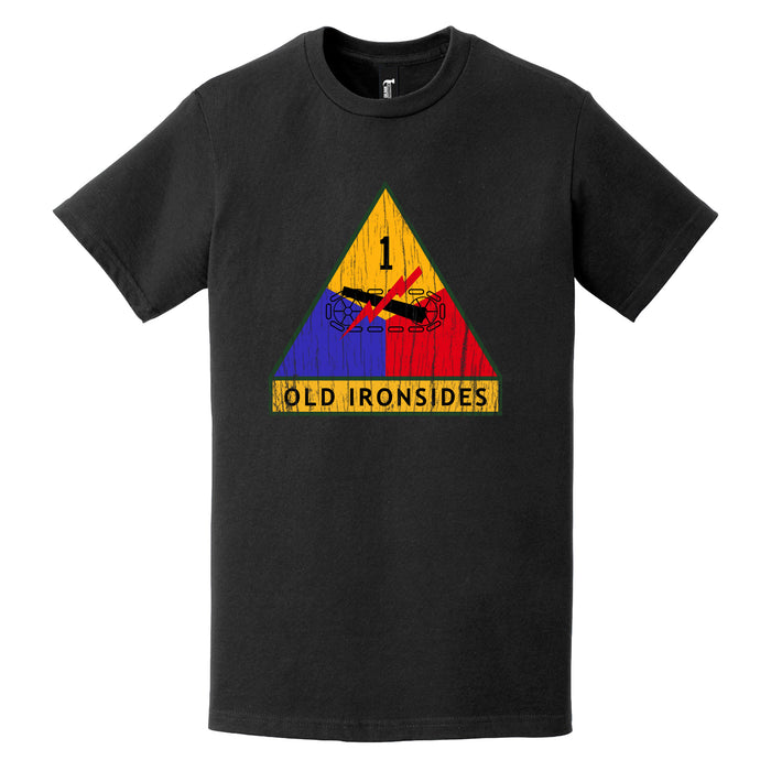 Distressed 1st Armored Division SSI Logo Emblem Crest T-Shirt Tactically Acquired   