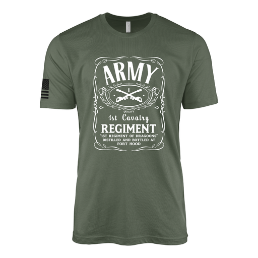 1st Cavalry Regiment Whiskey Label T-Shirt Tactically Acquired Military Green Small