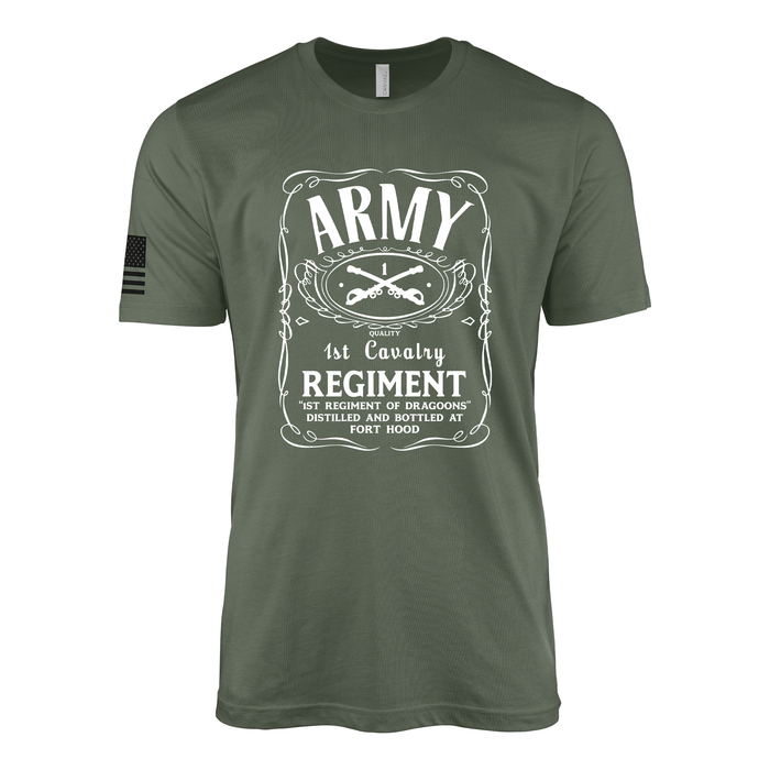 1st Cavalry Regiment Whiskey Label T-Shirt Tactically Acquired Military Green Small