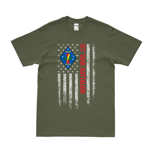 1st Tank Battalion USMC American Flag T-Shirt Tactically Acquired Military Green Small 