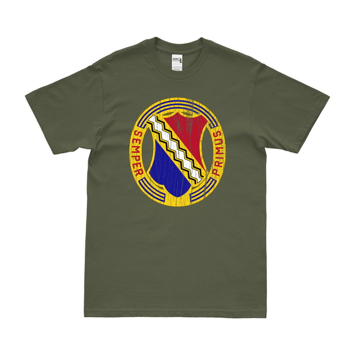 U.S. Army 1st Infantry Regiment Logo Emblem T-Shirt Tactically Acquired Military Green Distressed Small