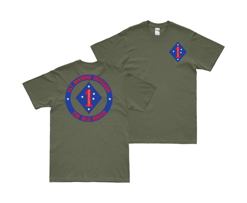 Double-Sided 1st Marine Division Old Breed T-Shirt Tactically Acquired Small Military Green 