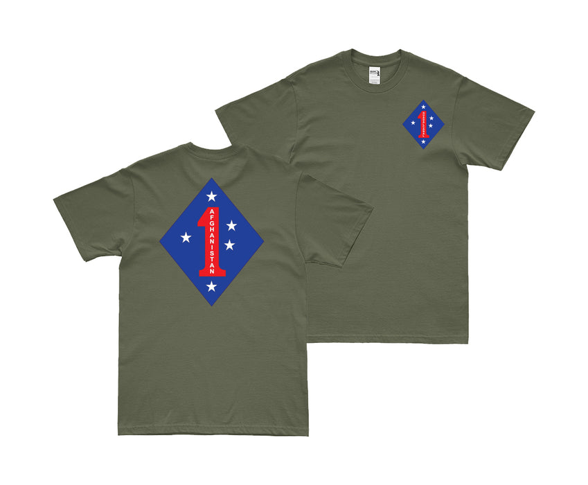 Double-Sided 1st Marine Division Afghanistan Logo T-Shirt Tactically Acquired Small Military Green 
