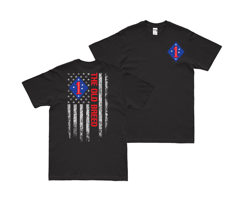 Double-Sided 1st MARDIV Old Breed American Flag T-Shirt Tactically Acquired Small Black 