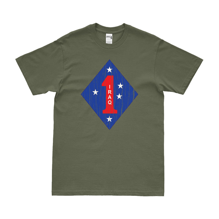Distressed 1st Marine Division Iraq Operation Iraqi Freedom T-Shirt Tactically Acquired Small Military Green 