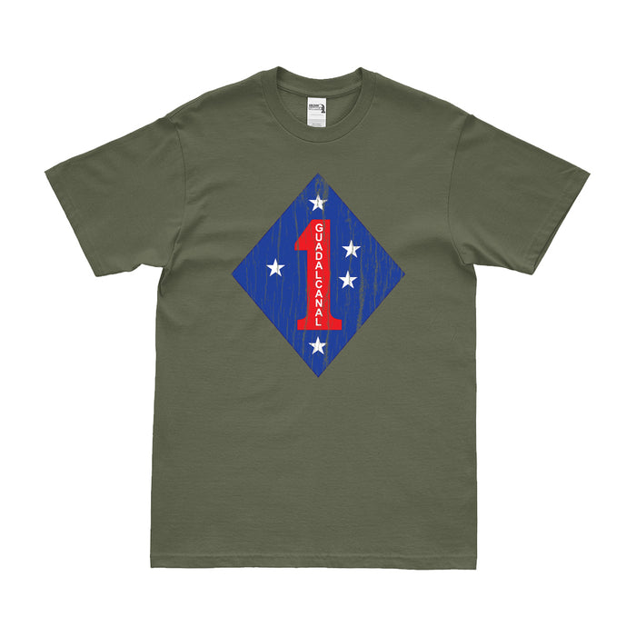 Distressed 1st Marine Division Logo T-Shirt Tactically Acquired Small Military Green 