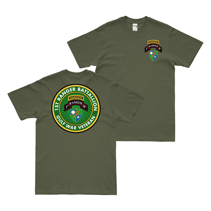 Double-Sided 1st Ranger Battalion Gulf War Veteran T-Shirt Tactically Acquired Military Green Small 