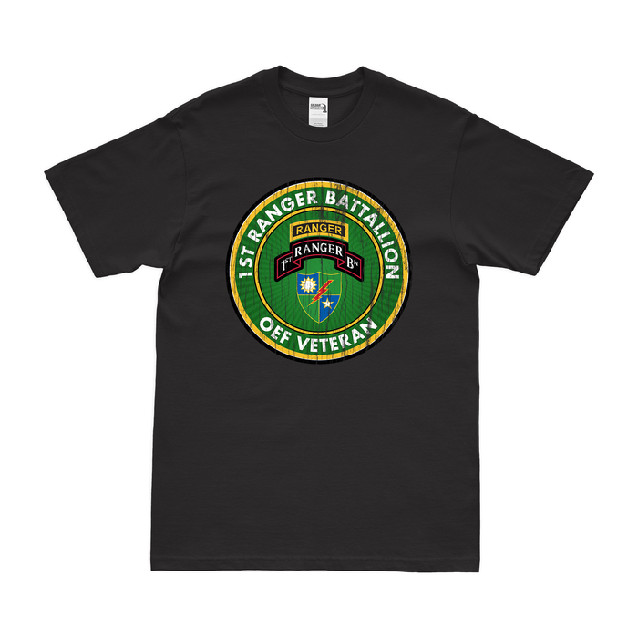 1st Ranger Battalion OEF Veteran T-Shirt Tactically Acquired Black Distressed Small