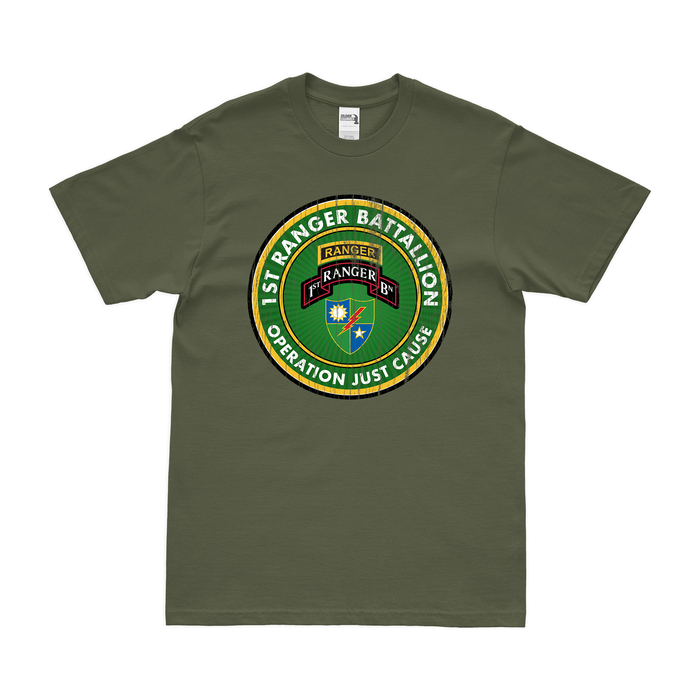 1st Ranger Battalion Operation Just Cause T-Shirt Tactically Acquired Military Green Distressed Small