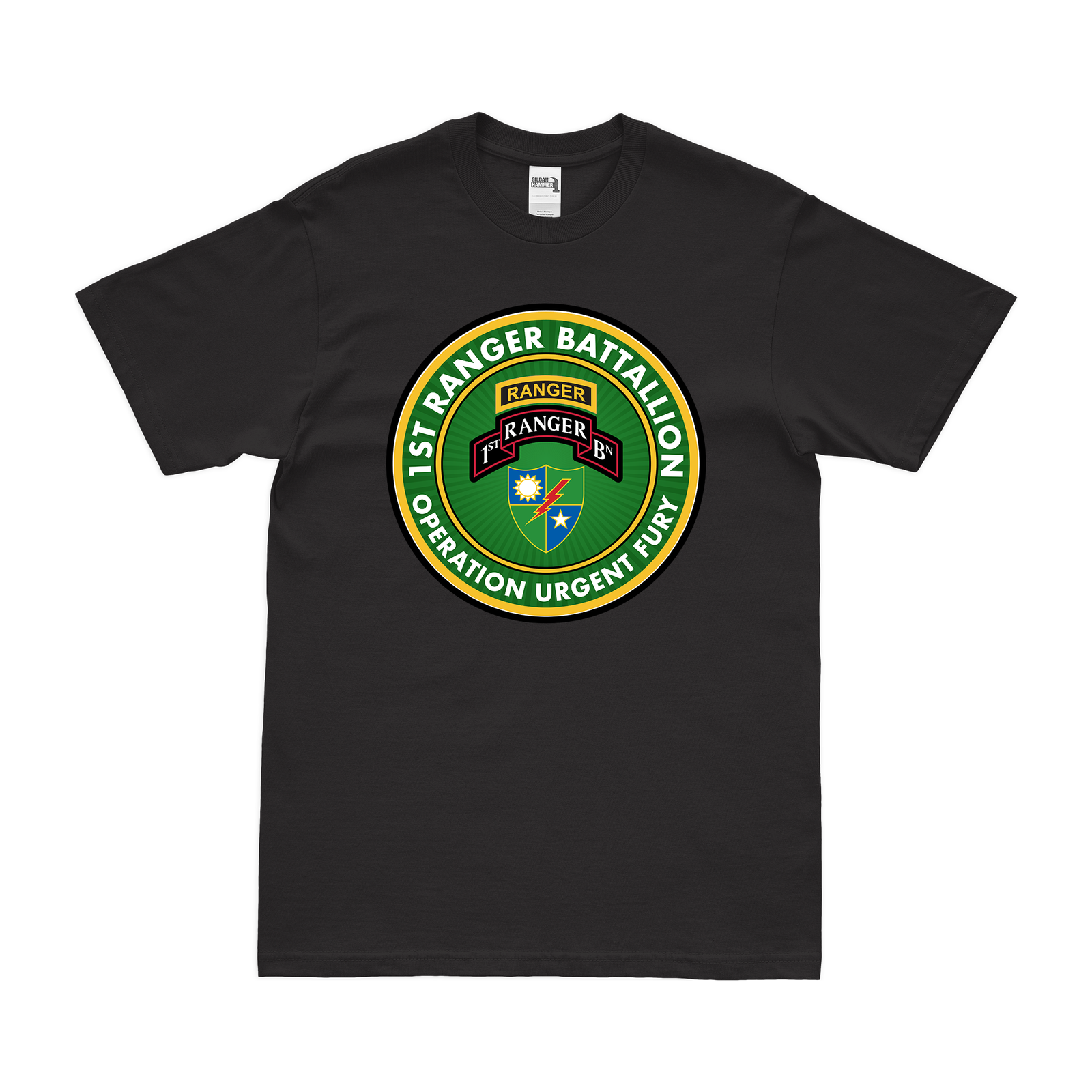 1st Ranger Battalion Operation Urgent Fury T-Shirt Tactically Acquired Black Clean Small