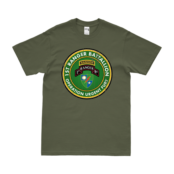 1st Ranger Battalion Operation Urgent Fury T-Shirt Tactically Acquired Military Green Distressed Small