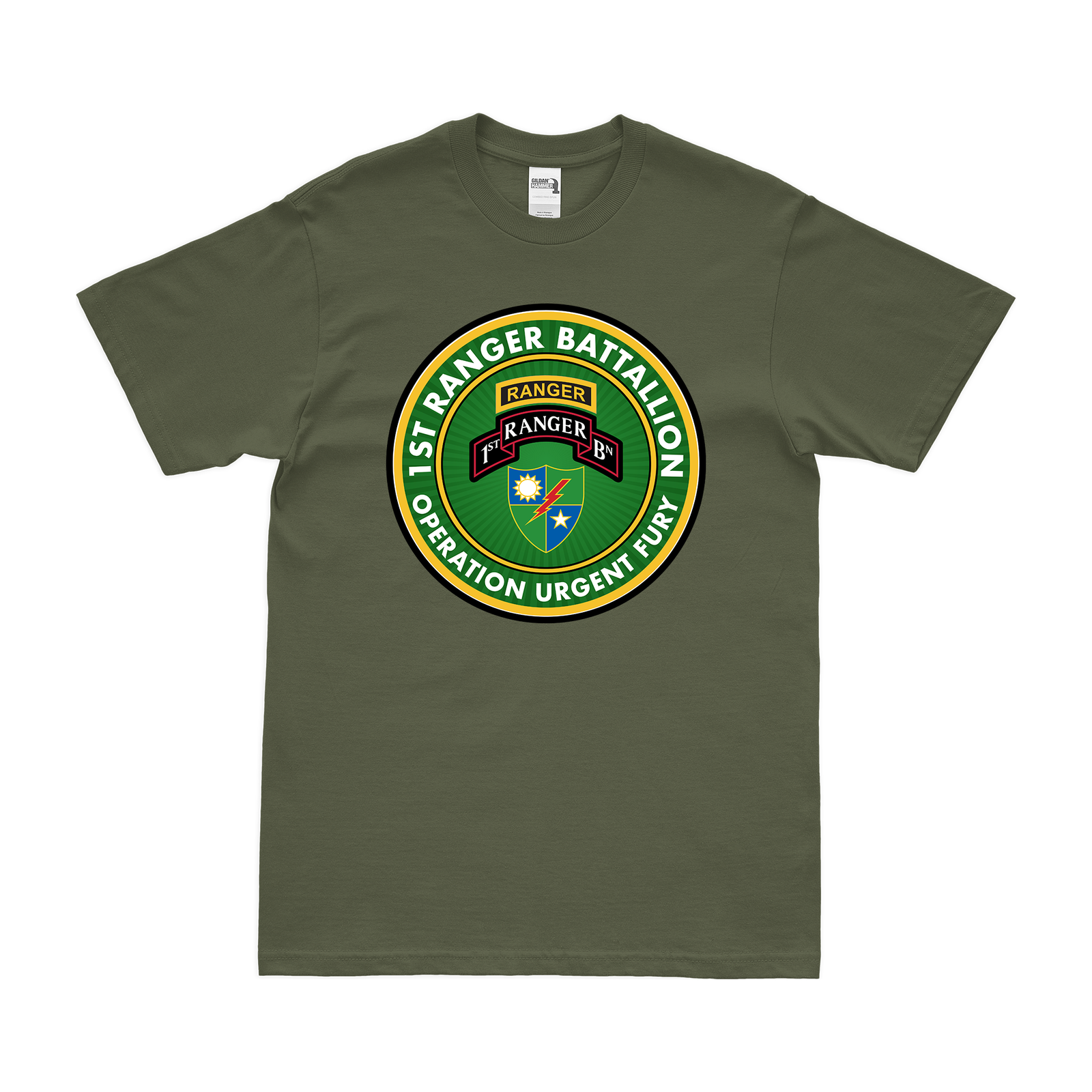 1st Ranger Battalion Operation Urgent Fury T-Shirt Tactically Acquired Military Green Clean Small