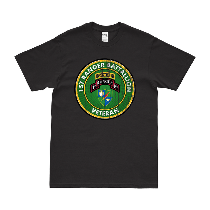 1st Ranger Battalion Veteran T-Shirt Tactically Acquired Black Distressed Small