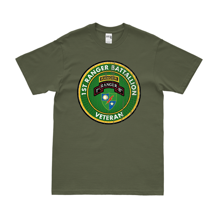 1st Ranger Battalion Veteran T-Shirt Tactically Acquired Military Green Distressed Small