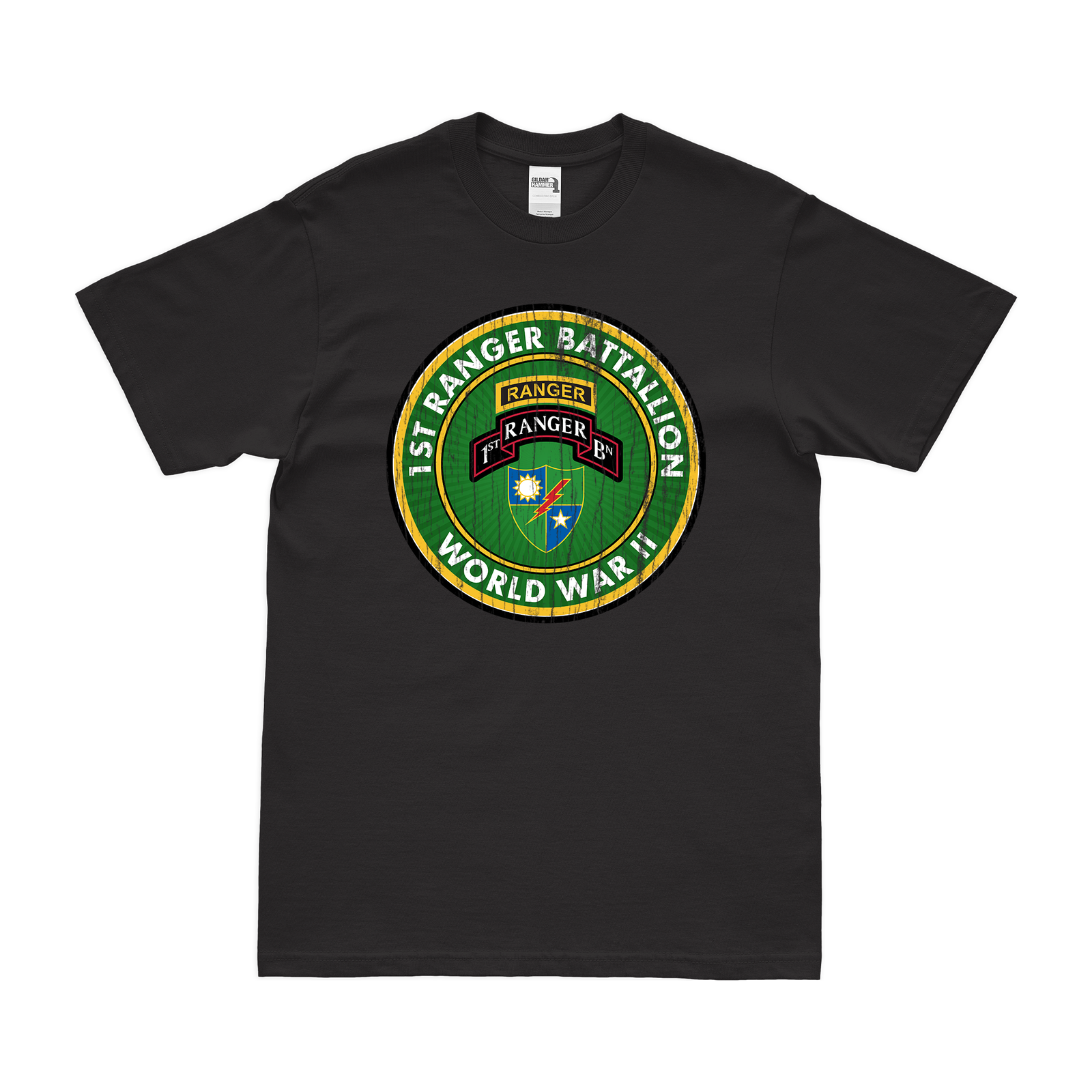 1st Ranger Battalion WW2 Legacy T-Shirt Tactically Acquired Black Distressed Small